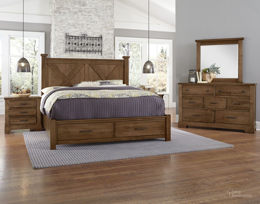 The appearance of Cool Rustic Amber Poster Bedroom Set With Footboard Storage designed by Artisan & Post in the transitional interior design. This amber piece of furniture  was selected by 1StopBedrooms from Cool Rustic Collection to add a touch of cosiness and style into your home. Sku: 174-557;174-050B;174-502;AP-555T;174-227. Material: Wood. Product Type: Bedroom Set. Bed Size: Queen. Image1