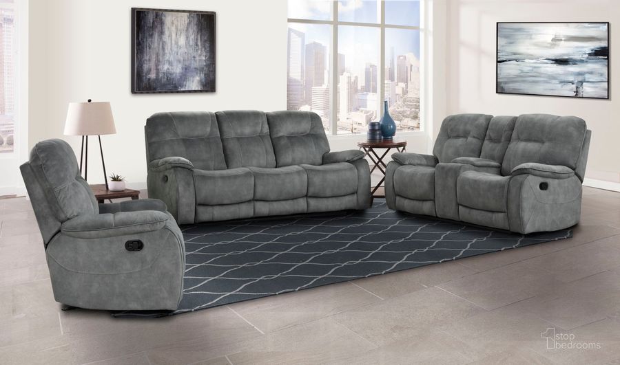 The appearance of Cooper Shadow Grey Manual Triple Reclining Living Room Set designed by Parker House in the traditional interior design. This gray piece of furniture  was selected by 1StopBedrooms from Cooper Collection to add a touch of cosiness and style into your home. Sku: MCOO#833-SGR;MCOO#822C-SGR. Material: Polyester. Product Type: Living Room Set. Image1