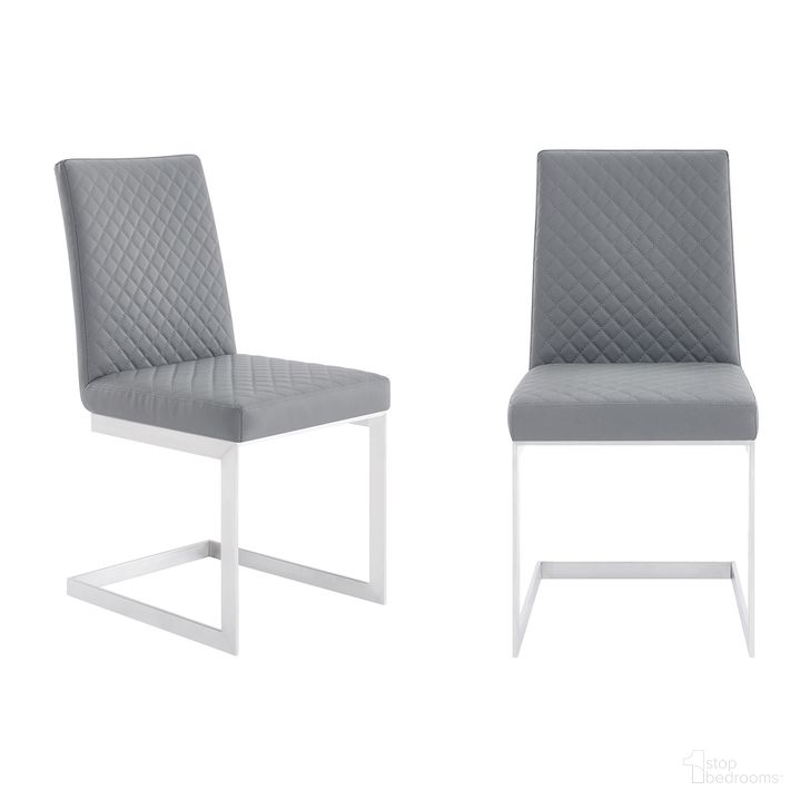 The appearance of Copen Contemporary Dining Chair Set of 2 In Brushed Stainless Steel and Gray Faux Leather designed by Armen Living in the modern / contemporary interior design. This gray piece of furniture  was selected by 1StopBedrooms from Copen Collection to add a touch of cosiness and style into your home. Sku: LCCPCHBSGR. Product Type: Dining Chair. Material: Stainless Steel. Image1