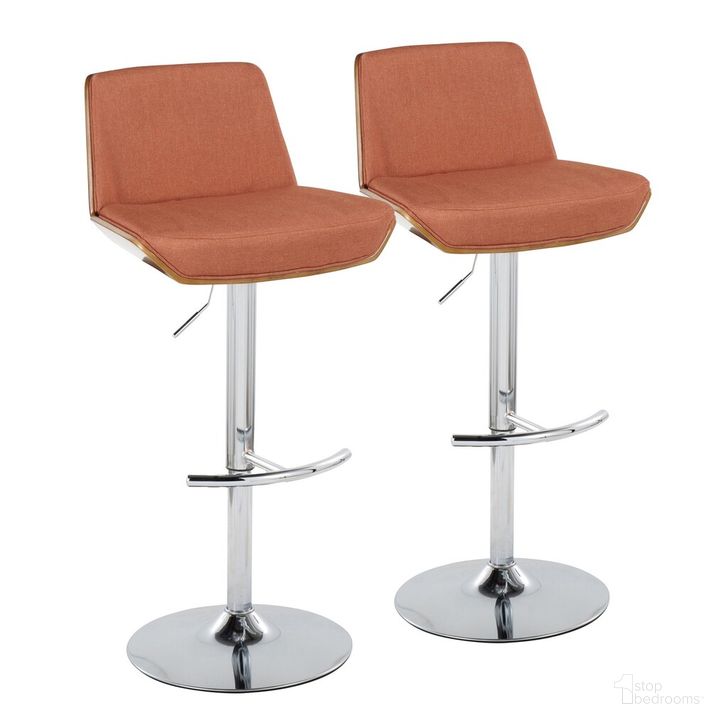 The appearance of Corazza Adjustable Barstool Set of 2 In Orange designed by Lumisource in the transitional interior design. This orange piece of furniture  was selected by 1StopBedrooms from Corazza Collection to add a touch of cosiness and style into your home. Sku: BS-CRZZFB-RT2 CHRWLO2. Material: Wood. Product Type: Barstool. Image1