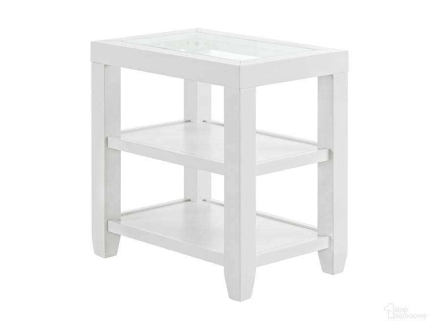 The appearance of Cordero 16 Inch Glass Top Chairside Table In White designed by Martin Svensson Home in the modern / contemporary interior design. This white piece of furniture  was selected by 1StopBedrooms from Cordero Collection to add a touch of cosiness and style into your home. Sku: 830273. Product Type: Chairside Table. Material: Rubberwood. Image1