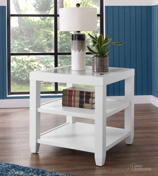 The appearance of Cordero 24 Inch Glass Top End Table In White designed by Martin Svensson Home in the modern / contemporary interior design. This white piece of furniture  was selected by 1StopBedrooms from Cordero Collection to add a touch of cosiness and style into your home. Sku: 830233. Product Type: End Table. Material: Rubberwood. Image1