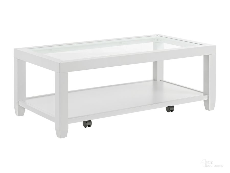 The appearance of Cordero 48 Inch Glass Top Coffee Table In White designed by Martin Svensson Home in the modern / contemporary interior design. This white piece of furniture  was selected by 1StopBedrooms from Cordero Collection to add a touch of cosiness and style into your home. Sku: 830223. Product Type: Coffee Table. Material: Rubberwood. Image1