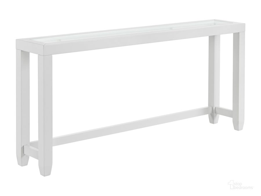 The appearance of Cordero 66 Inch Glass Top Sofa Console Table In White designed by Martin Svensson Home in the modern / contemporary interior design. This white piece of furniture  was selected by 1StopBedrooms from Cordero Collection to add a touch of cosiness and style into your home. Sku: 830243. Product Type: Console Table. Material: Rubberwood. Image1