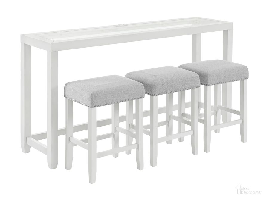 The appearance of Cordero 72 Inch Glass Top Console Bar Table and Stool Set In White and Heather Grey designed by Martin Svensson Home in the modern / contemporary interior design. This white and grey piece of furniture  was selected by 1StopBedrooms from Cordero Collection to add a touch of cosiness and style into your home. Sku: 830263. Product Type: Bar Set. Material: Rubberwood. Image1