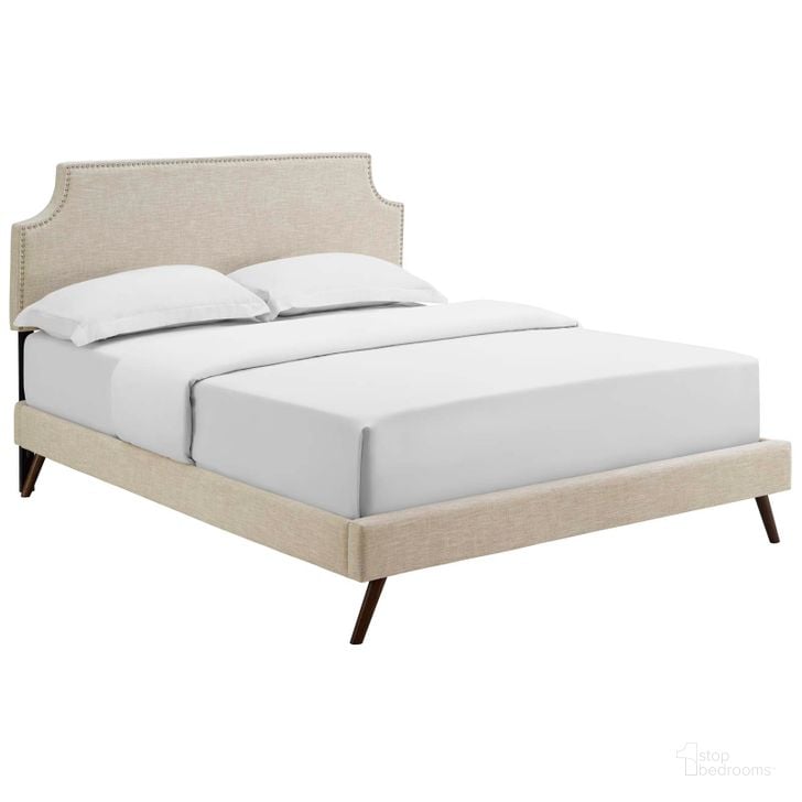 The appearance of Corene Beige Queen Fabric Platform Bed with Round Splayed Legs MOD-5947-BEI designed by Modway in the modern / contemporary interior design. This beige piece of furniture  was selected by 1StopBedrooms from Corene Collection to add a touch of cosiness and style into your home. Sku: MOD-5947-BEI. Bed Type: Platform Bed. Material: Wood. Product Type: Platform Bed. Bed Size: Queen. Image1