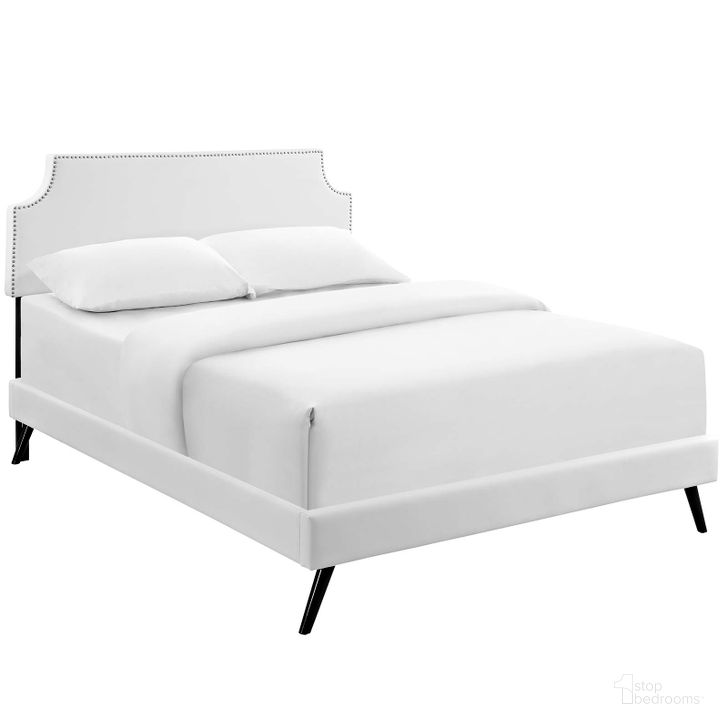The appearance of Corene White Queen Vinyl Platform Bed with Round Splayed Legs designed by Modway in the modern / contemporary interior design. This white piece of furniture  was selected by 1StopBedrooms from Corene Collection to add a touch of cosiness and style into your home. Sku: MOD-5946-WHI. Bed Type: Platform Bed. Material: Wood. Product Type: Platform Bed. Bed Size: Queen. Image1