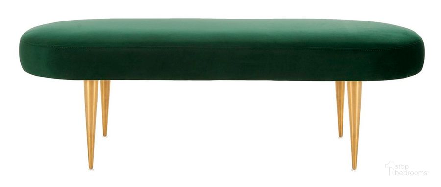 The appearance of Corinne Oval Bench In Emerald And Gold designed by Safavieh Couture in the modern / contemporary interior design. This emerald piece of furniture  was selected by 1StopBedrooms from Corinne Collection to add a touch of cosiness and style into your home. Sku: SFV4704A. Material: Wood. Product Type: Bench. Image1