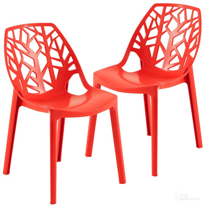 The appearance of Cornelia Dining Chair Set of 2 In Solid Red designed by LeisureMod in the modern / contemporary interior design. This red piece of furniture  was selected by 1StopBedrooms from Cornelia Collection to add a touch of cosiness and style into your home. Sku: C18SR2. Product Type: Dining Chair. Material: Plastic. Image1
