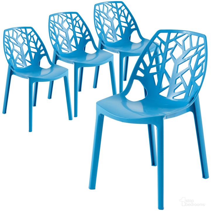 The appearance of Cornelia Dining Chair Set of 4 In Solid Blue designed by LeisureMod in the modern / contemporary interior design. This blue solid piece of furniture  was selected by 1StopBedrooms from Cornelia Collection to add a touch of cosiness and style into your home. Sku: C18SBU4. Product Type: Dining Chair. Material: Plastic. Image1