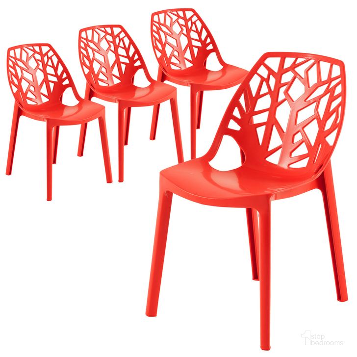The appearance of Cornelia Dining Chair Set of 4 In Solid Red designed by LeisureMod in the modern / contemporary interior design. This red piece of furniture  was selected by 1StopBedrooms from Cornelia Collection to add a touch of cosiness and style into your home. Sku: C18SR4. Product Type: Dining Chair. Material: Plastic. Image1