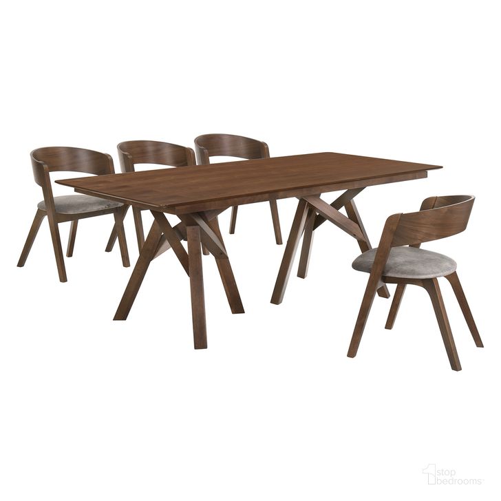 The appearance of Cortina and Jackie 5-Piece Walnut Rectangular Dining Set designed by Armen Living in the transitional interior design. This brown piece of furniture  was selected by 1StopBedrooms from Cortina Collection to add a touch of cosiness and style into your home. Sku: LCCODIWABX1;LCCODIWABX2;LCJASIBRWA;LCJASIBRWA. Product Type: Dining Room Set. Material: MDF. Image1