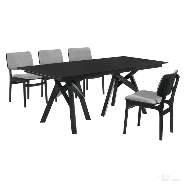 The appearance of Cortina and Lima 5-Piece Black Rectangular Dining Set designed by Armen Living in the transitional interior design. This black piece of furniture  was selected by 1StopBedrooms from Cortina Collection to add a touch of cosiness and style into your home. Sku: LCCODIBLBX1;LCCODIBLBX2;LCLMSIGRBL;LCLMSIGRBL. Product Type: Dining Room Set. Material: MDF. Image1