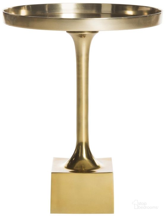 The appearance of Corvus Antique Brass Round Side Table designed by Safavieh in the modern / contemporary interior design. This antique brass piece of furniture  was selected by 1StopBedrooms from Safavieh FOX Collection to add a touch of cosiness and style into your home. Sku: FOX5519A. Material: Aluminum. Product Type: Accent Table. Image1
