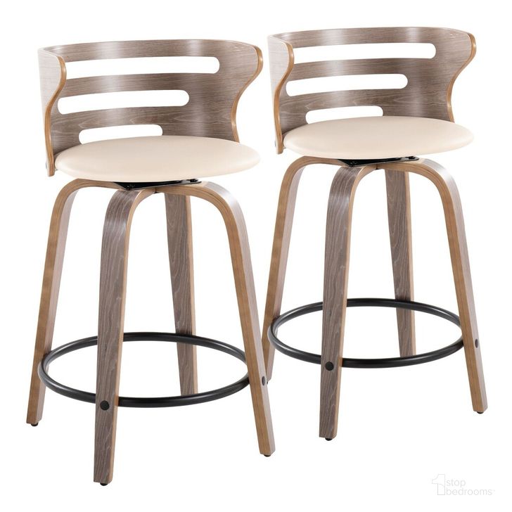 The appearance of Cosini 24 Inch Fixed Height Counter Stool Set of 2 In Cream designed by Lumisource in the transitional interior design. This cream piece of furniture  was selected by 1StopBedrooms from Cosi Collection to add a touch of cosiness and style into your home. Sku: B24-COSIPU-GRTZQ2 LGYLGYCR2. Material: Wood. Product Type: Barstool. Image1