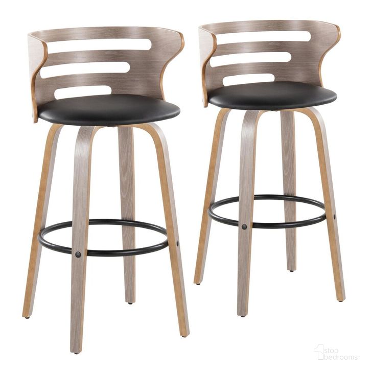 The appearance of Cosini 30 Inch Fixed Height Barstool Set of 2 In Black and Grey designed by Lumisource in the transitional interior design. This black and grey piece of furniture  was selected by 1StopBedrooms from Cosi Collection to add a touch of cosiness and style into your home. Sku: B30-COSIPU-GRTZQ2 LGYLGYBK2. Material: Wood. Product Type: Barstool. Image1