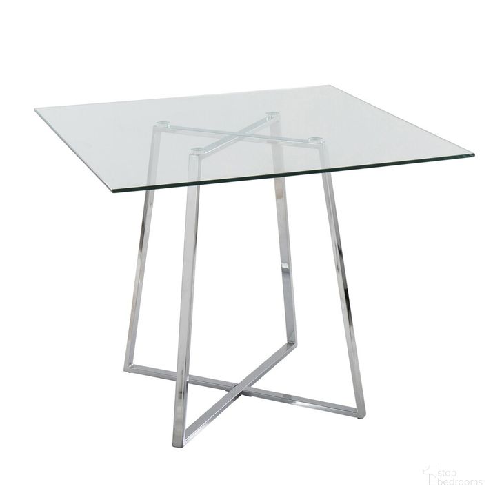 The appearance of Cosmo Square Dining Table In Chrome designed by Lumisource in the modern / contemporary interior design. This chrome piece of furniture  was selected by 1StopBedrooms from Cosmo Collection to add a touch of cosiness and style into your home. Sku: DT-COSMOSQ2 CHRGL. Table Base Style: Pedestal. Table Top Shape: Square. Material: Metal. Product Type: Dining Table. Size: 36". Image1