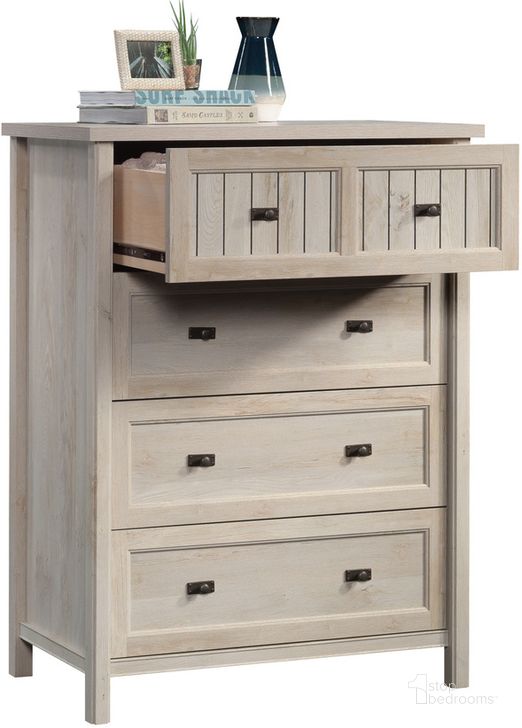 The appearance of Costa 4-Drawer Chest In Chalked Chestnut designed by Sauder in the country / farmhouse interior design. This chalked chestnut piece of furniture  was selected by 1StopBedrooms from Costa Collection to add a touch of cosiness and style into your home. Sku: 429353. Product Type: Chest. Material: Engineered Wood. Image1