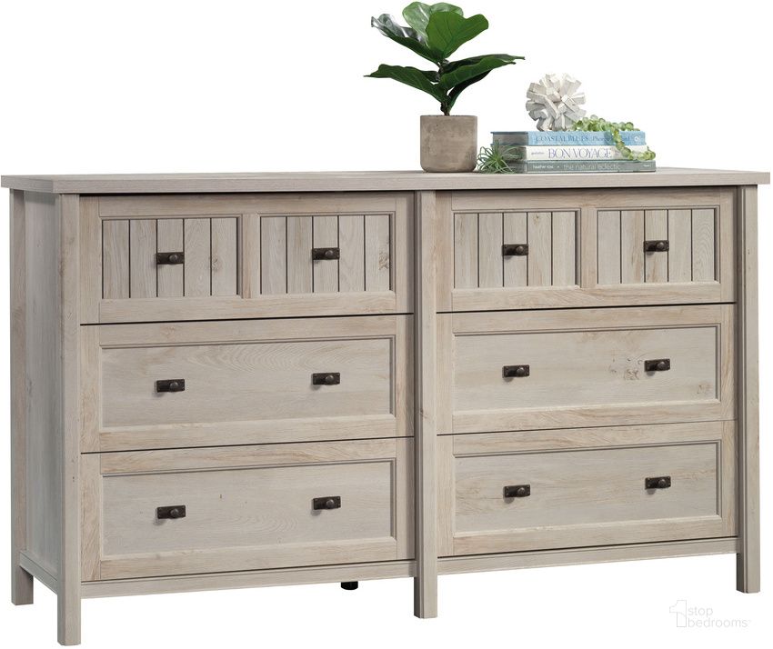 The appearance of Costa Dresser In Chalked Chestnut designed by Sauder in the country / farmhouse interior design. This chalked chestnut piece of furniture  was selected by 1StopBedrooms from Costa Collection to add a touch of cosiness and style into your home. Sku: 427887. Product Type: Dresser. Material: Engineered Wood. Image1