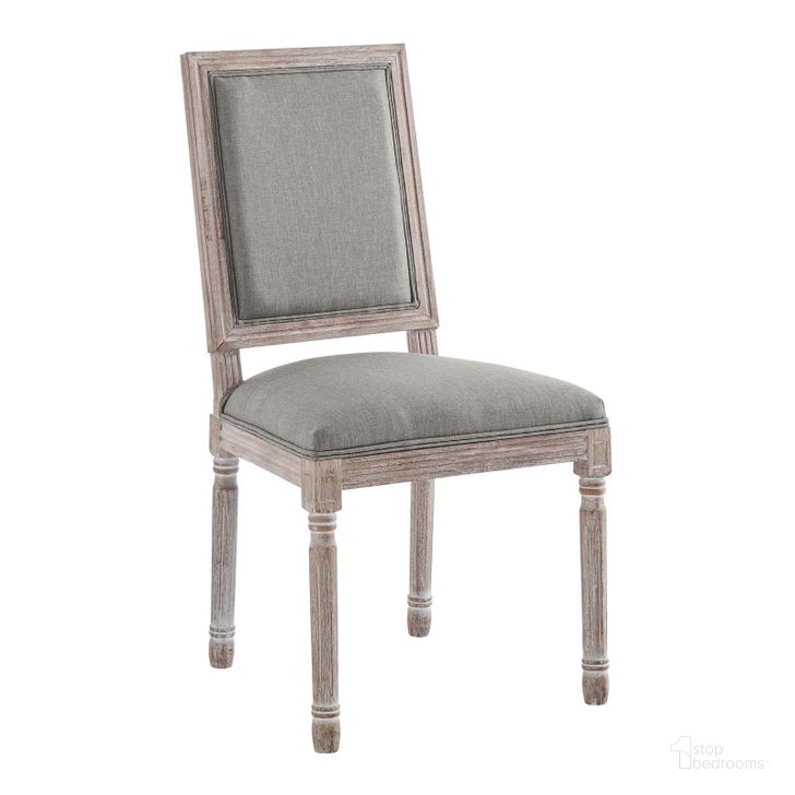 The appearance of Court Light Gray Vintage French Upholstered Fabric Dining Side Chair designed by Modway in the modern / contemporary interior design. This light gray piece of furniture  was selected by 1StopBedrooms from Court Collection to add a touch of cosiness and style into your home. Sku: EEI-2682-LGR. Material: Wood. Product Type: Side Chair. Image1