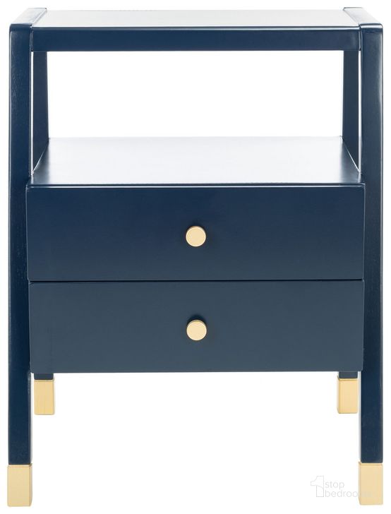 The appearance of Cove 2 Drawer 1 Shelf Accent Table in Gold designed by Safavieh in the modern / contemporary interior design. This gold piece of furniture  was selected by 1StopBedrooms from Cove Collection to add a touch of cosiness and style into your home. Sku: ACC6602A. Material: Wood. Product Type: Accent Table. Image1