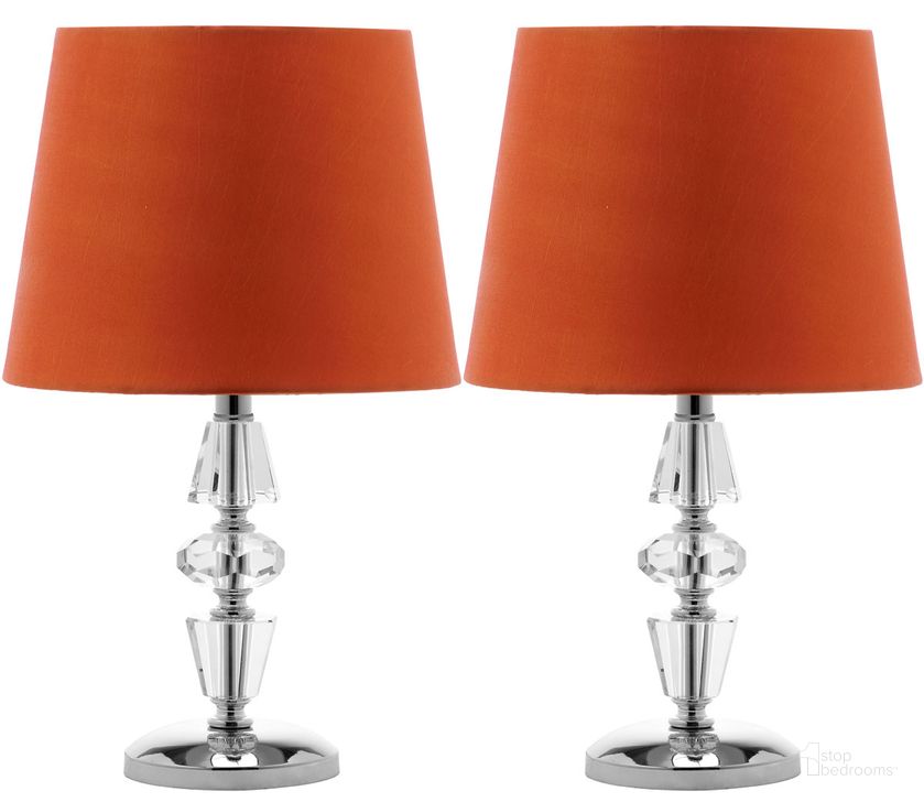 The appearance of Crescendo Clear and Orange 16 Inch Tiered Crystal Lamp Set of 2 designed by Safavieh in the transitional interior design. This clear piece of furniture  was selected by 1StopBedrooms from Crescendo Collection to add a touch of cosiness and style into your home. Sku: LIT4127D-SET2. Material: Chrome. Product Type: Table Lamp. Image1