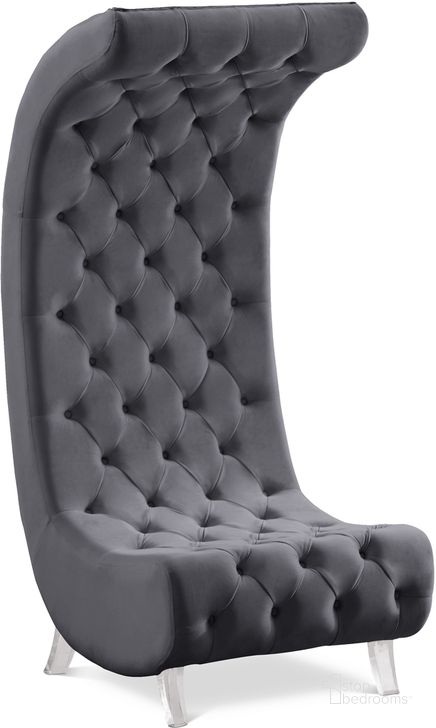 The appearance of Crescent Velvet Accent Chair In Grey designed by Meridian in the modern / contemporary interior design. This grey velvet piece of furniture  was selected by 1StopBedrooms from Crescent Collection to add a touch of cosiness and style into your home. Sku: 568Grey-C. Material: Wood. Product Type: Accent Chair. Image1
