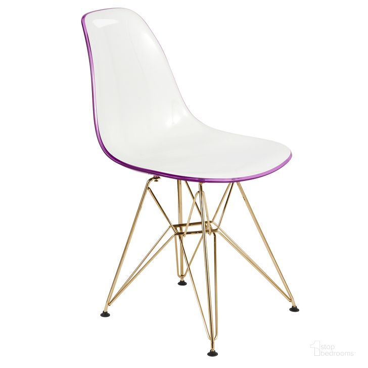 The appearance of Cresco Molded 2 Tone Eiffel Side Chair In White Purple designed by LeisureMod in the modern / contemporary interior design. This white purple piece of furniture  was selected by 1StopBedrooms from Cresco Collection to add a touch of cosiness and style into your home. Sku: CR19WPRG. Product Type: Side Chair. Material: Plastic. Image1