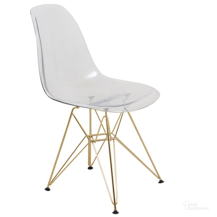 The appearance of Cresco Molded Eiffel Side Chair In Clear designed by LeisureMod in the modern / contemporary interior design. This clear piece of furniture  was selected by 1StopBedrooms from Cresco Collection to add a touch of cosiness and style into your home. Sku: CR19CLG. Product Type: Side Chair. Material: Plastic. Image1