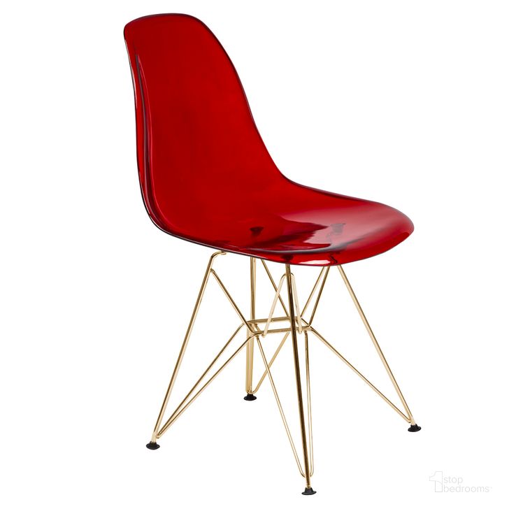 The appearance of Cresco Molded Eiffel Side Chair In Transparent Red designed by LeisureMod in the modern / contemporary interior design. This transparent red piece of furniture  was selected by 1StopBedrooms from Cresco Collection to add a touch of cosiness and style into your home. Sku: CR19TRG. Product Type: Side Chair. Material: Plastic. Image1