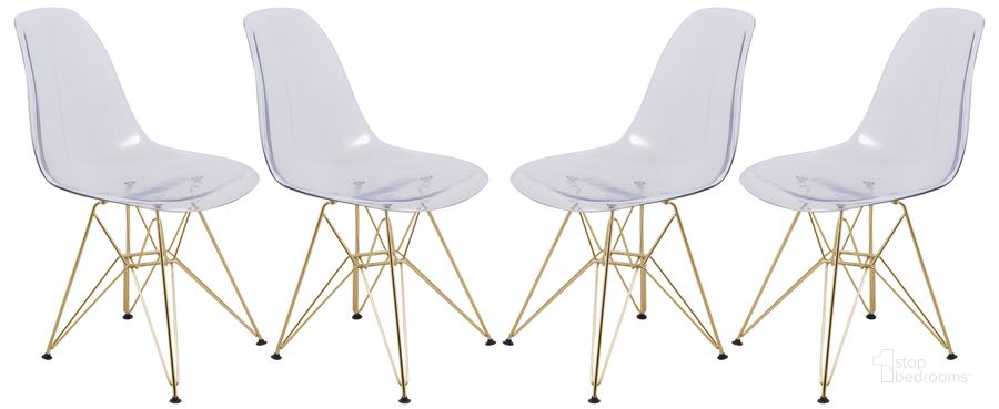 The appearance of Cresco Molded Eiffel Side Chair Set of 4 In Clear designed by LeisureMod in the modern / contemporary interior design. This clear piece of furniture  was selected by 1StopBedrooms from Cresco Collection to add a touch of cosiness and style into your home. Sku: CR19CLG4. Product Type: Side Chair. Material: Plastic. Image1