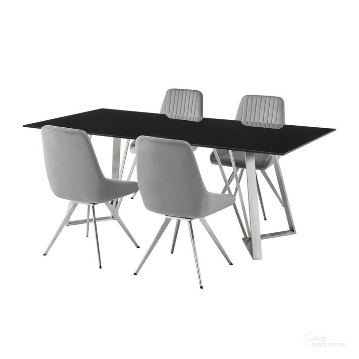 The appearance of Cressida and Skye Gray Fabric 5-Piece Rectangular Dining Set designed by Armen Living in the modern / contemporary interior design. This black piece of furniture  was selected by 1StopBedrooms from Cressida and Skye Collection to add a touch of cosiness and style into your home. Sku: LCCSDIBLTOP;LCCSDIBLBASE;LCSKSIGR;LCSKSIGR. Product Type: Dining Room Set. Material: Stainless Steel. Image1