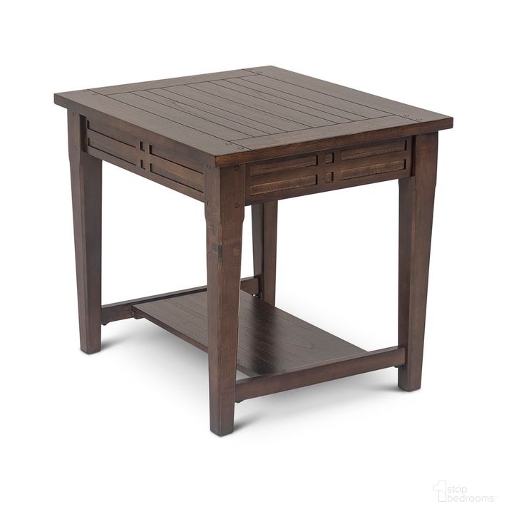 The appearance of Crestline Mocha Cherry End Table designed by Steve Silver in the transitional interior design. This brown piece of furniture  was selected by 1StopBedrooms from Crestline Collection to add a touch of cosiness and style into your home. Sku: CL200E. Material: Wood. Product Type: End Table. Image1