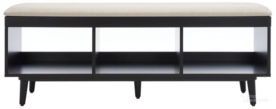 The appearance of Cricket Open Shelf Bench with Cushion in Cream BCH5000C designed by Safavieh in the modern / contemporary interior design. This black and cream piece of furniture  was selected by 1StopBedrooms from Cricket Collection to add a touch of cosiness and style into your home. Sku: BCH5000C. Material: Wood. Product Type: Bench. Image1