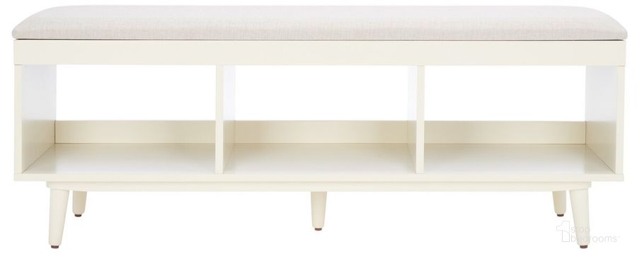 The appearance of Cricket Open Shelf Bench with Cushion in Cream BCH5000E designed by Safavieh in the modern / contemporary interior design. This cream piece of furniture  was selected by 1StopBedrooms from Cricket Collection to add a touch of cosiness and style into your home. Sku: BCH5000E. Material: Wood. Product Type: Bench. Image1