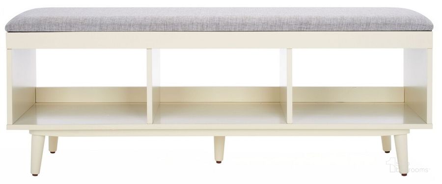 The appearance of Cricket Open Shelf Bench with Cushion in Grey BCH5000F designed by Safavieh in the modern / contemporary interior design. This grey piece of furniture  was selected by 1StopBedrooms from Cricket Collection to add a touch of cosiness and style into your home. Sku: BCH5000F. Material: Wood. Product Type: Bench. Image1