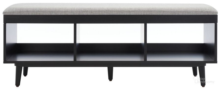 The appearance of Cricket Open Shelf Bench with Cushion in Grey Linen designed by Safavieh in the modern / contemporary interior design. This grey linen piece of furniture  was selected by 1StopBedrooms from Cricket Collection to add a touch of cosiness and style into your home. Sku: BCH5000D. Material: Wood. Product Type: Bench. Image1