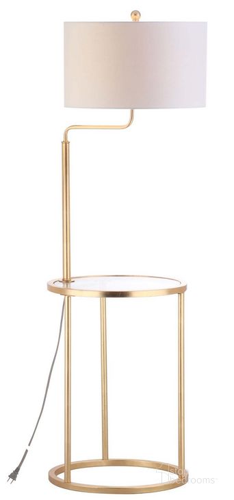 The appearance of Crispin Gold Leaf Floor Lamp Side Table designed by Safavieh in the modern / contemporary interior design. This gold piece of furniture  was selected by 1StopBedrooms from Safavieh FLL Collection to add a touch of cosiness and style into your home. Sku: FLL4021A. Product Type: Floor Lamp. Image1