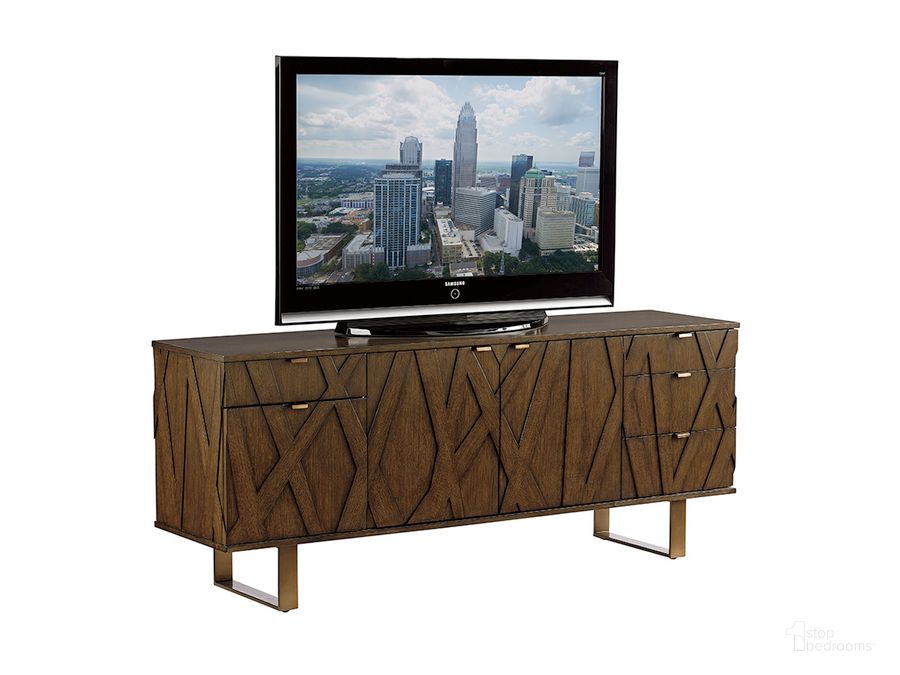 The appearance of Cross Effect Ellison Media Center designed by Sligh in the transitional interior design. This brown piece of furniture  was selected by 1StopBedrooms from Cross Effect Collection to add a touch of cosiness and style into your home. Sku: 01-0190-661. Material: Metal. Product Type: TV Stands and TV Console. Image1