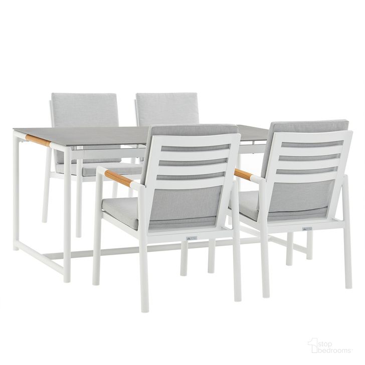 The appearance of Crown 5 Piece Outdoor Dining Set In White designed by Armen Living in the modern / contemporary interior design. This white piece of furniture  was selected by 1StopBedrooms from Crown Collection to add a touch of cosiness and style into your home. Sku: LCCRDIWH;LCCRCHWH;LCCRCHWH. Material: Aluminum. Product Type: Outdoor Dining Set. Image1