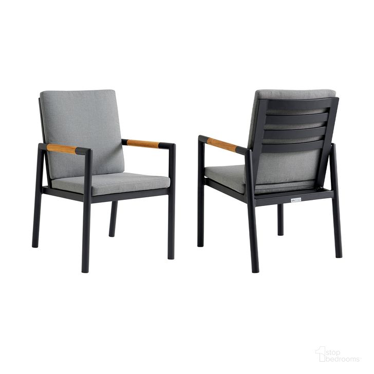 The appearance of Crown Outdoor Dining Chair Set of 2 In Dark Gray designed by Armen Living in the modern / contemporary interior design. This dark gray piece of furniture  was selected by 1StopBedrooms from Crown Collection to add a touch of cosiness and style into your home. Sku: LCCRCHBL. Material: Aluminum. Product Type: Outdoor Dining Chair. Image1
