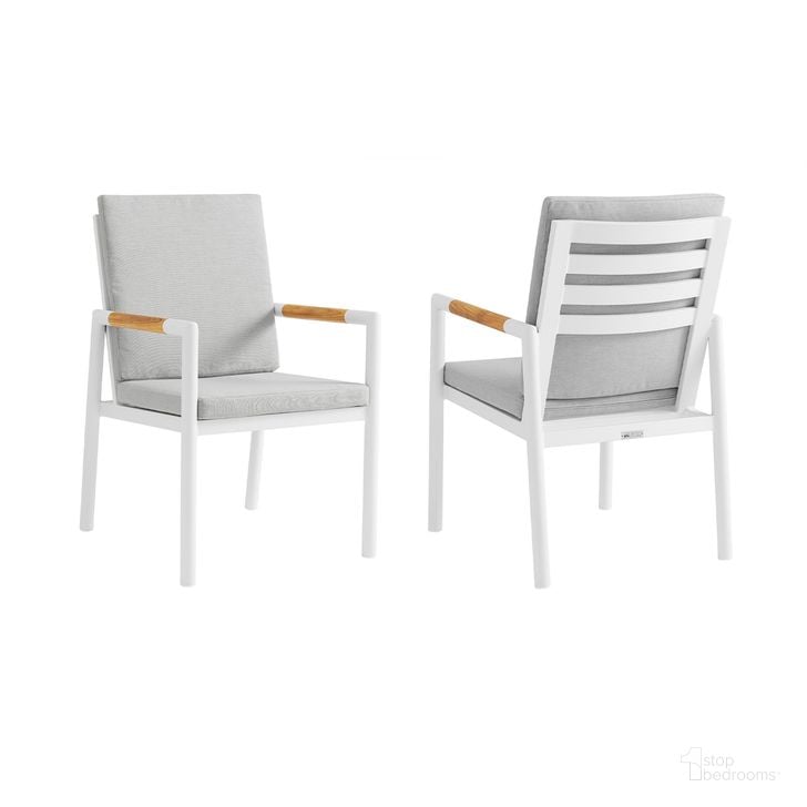 The appearance of Crown Outdoor Dining Chair Set of 2 In Light Gray designed by Armen Living in the modern / contemporary interior design. This light gray piece of furniture  was selected by 1StopBedrooms from Crown Collection to add a touch of cosiness and style into your home. Sku: LCCRCHWH. Material: Aluminum. Product Type: Outdoor Dining Chair. Image1