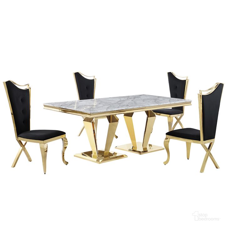 The appearance of Crownie Faux Marble 5-Piece Rectangle Dining Set In Black and Gold designed by Best Master Furniture in the modern / contemporary interior design. This black and gold piece of furniture  was selected by 1StopBedrooms from Crownie Collection to add a touch of cosiness and style into your home. Sku: C194RBG5. Material: Marble. Product Type: Dining Room Set. Image1