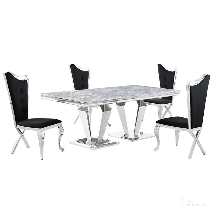The appearance of Crownie Faux Marble 5-Piece Rectangle Dining Set In Black and Silver designed by Best Master Furniture in the modern / contemporary interior design. This silver and black piece of furniture  was selected by 1StopBedrooms from Crownie Collection to add a touch of cosiness and style into your home. Sku: C194RBS5. Material: Marble. Product Type: Dining Room Set. Image1