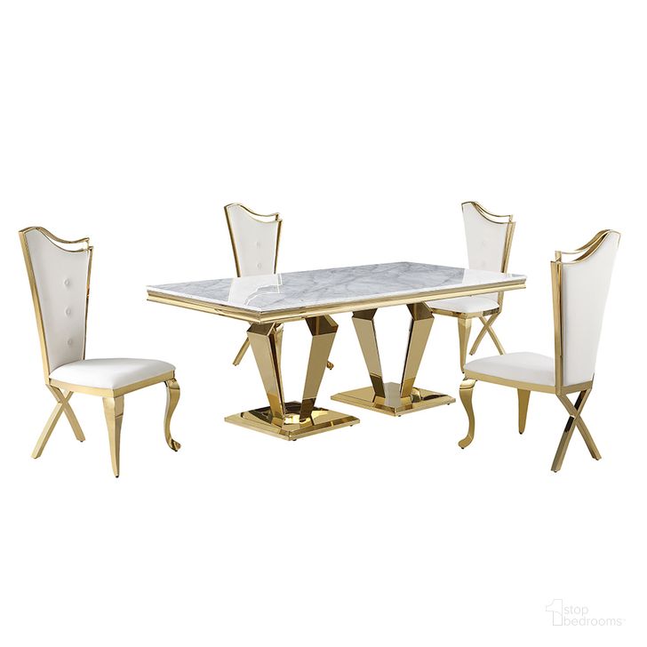 The appearance of Crownie Faux Marble 5-Piece Rectangle Dining Set In Cream and Gold designed by Best Master Furniture in the modern / contemporary interior design. This cream/gold piece of furniture  was selected by 1StopBedrooms from Crownie Collection to add a touch of cosiness and style into your home. Sku: C194RCG5. Material: Marble. Product Type: Dining Room Set. Image1
