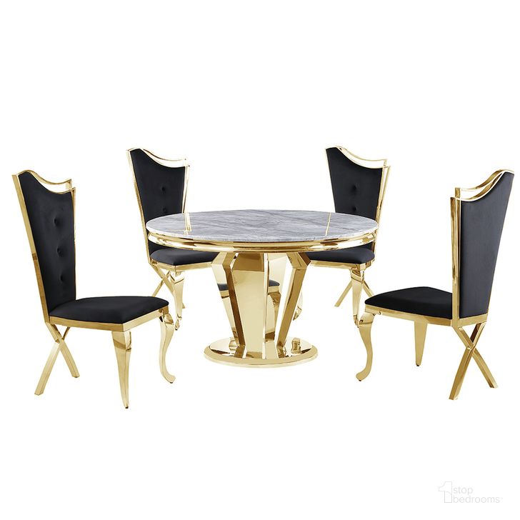 The appearance of Crownie Faux Marble 5-Piece Round Dining Set In Black and Gold designed by Best Master Furniture in the modern / contemporary interior design. This black and gold piece of furniture  was selected by 1StopBedrooms from Crownie Collection to add a touch of cosiness and style into your home. Sku: C194BG5. Material: Marble. Product Type: Dining Room Set. Image1