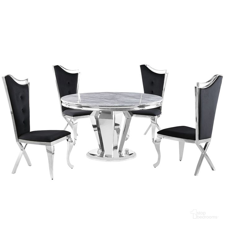 The appearance of Crownie Faux Marble 5-Piece Round Dining Set In Black and Silver designed by Best Master Furniture in the modern / contemporary interior design. This silver and black piece of furniture  was selected by 1StopBedrooms from Crownie Collection to add a touch of cosiness and style into your home. Sku: C194BS5. Material: Marble. Product Type: Dining Room Set. Image1