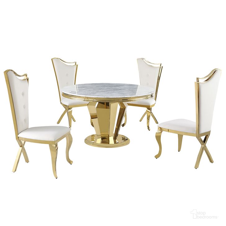 The appearance of Crownie Faux Marble 5-Piece Round Dining Set In Cream and Gold designed by Best Master Furniture in the modern / contemporary interior design. This cream/gold piece of furniture  was selected by 1StopBedrooms from Crownie Collection to add a touch of cosiness and style into your home. Sku: C194CG5. Material: Marble. Product Type: Dining Room Set. Image1