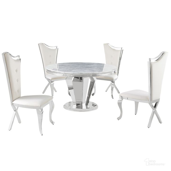 The appearance of Crownie Faux Marble 5-Piece Round Dining Set In Cream and Silver designed by Best Master Furniture in the modern / contemporary interior design. This silver/cream piece of furniture  was selected by 1StopBedrooms from Crownie Collection to add a touch of cosiness and style into your home. Sku: C194CS5. Material: Marble. Product Type: Dining Room Set. Image1