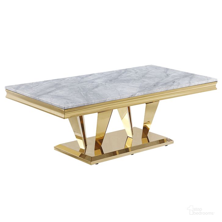The appearance of Crownie Rectangle Faux Marble Coffee Table In Gold designed by Best Master Furniture in the modern / contemporary interior design. This gold piece of furniture  was selected by 1StopBedrooms from Crownie Collection to add a touch of cosiness and style into your home. Sku: C194GC. Material: Marble. Product Type: Coffee Table. Image1
